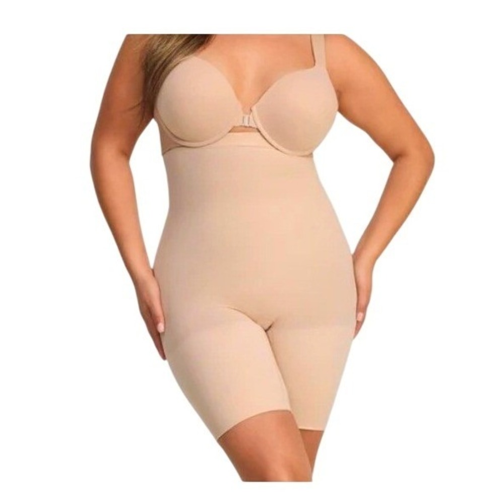 Spanx Womens Camel Stretch Power High-Waisted Mid-Thigh Shapewear Shorts Size‎ S